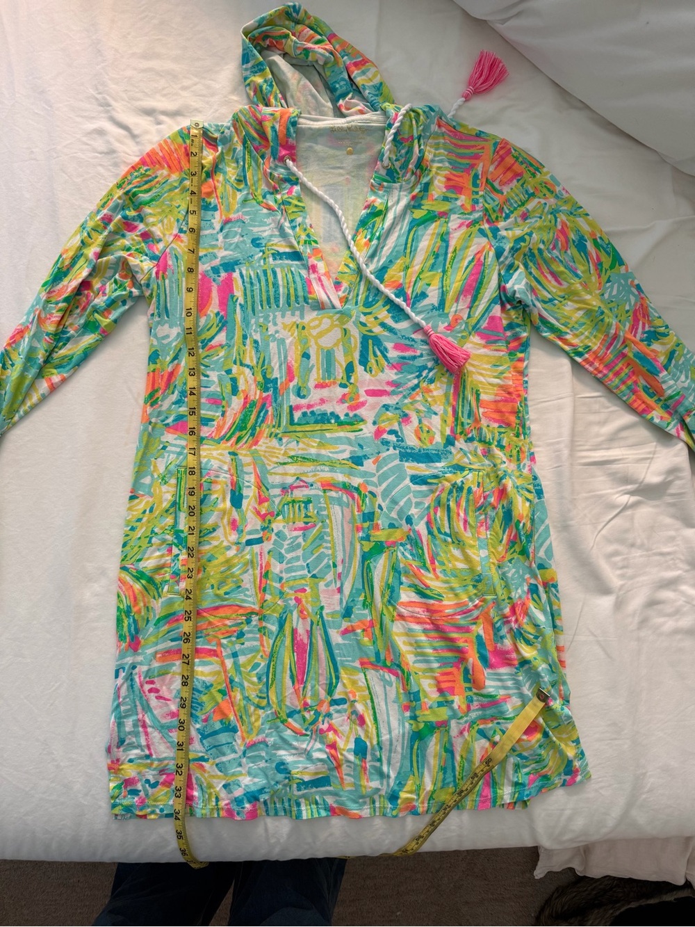 Lilly Pulitzer Rylie UPF 50+ hooded cover-up dress in "Sea Salt & Sun" XL